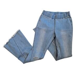 Unbranded Light Wash Elastic Waist Flare Denim Jeans sz Medium Distressed Boho